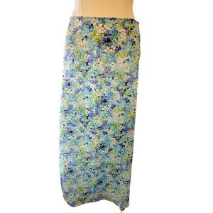 Day 2 Day  Blue Long Skirt Floral Purple Green and White Straight Maxi XL JJ3484